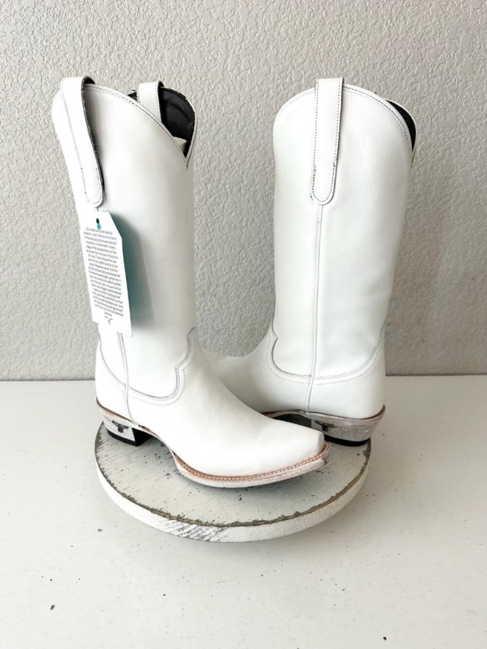 Lane EMMA JANE White Cowboy Boots Western Cowgirl Mid Calf Tall Snip Toe Sz 8